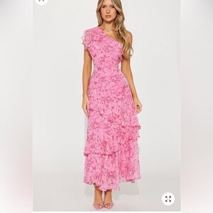 Fashion Nova Pink Floral One-Shoulder Dress
